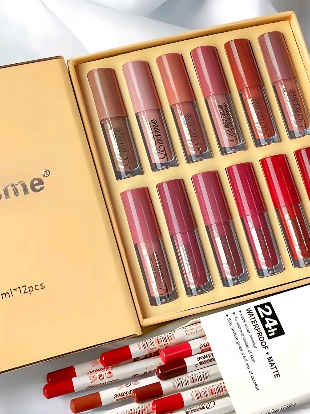 Neutral & Bold 24-Piece Set Liquid Lipstick Lip pencils Assorted Pink & Red